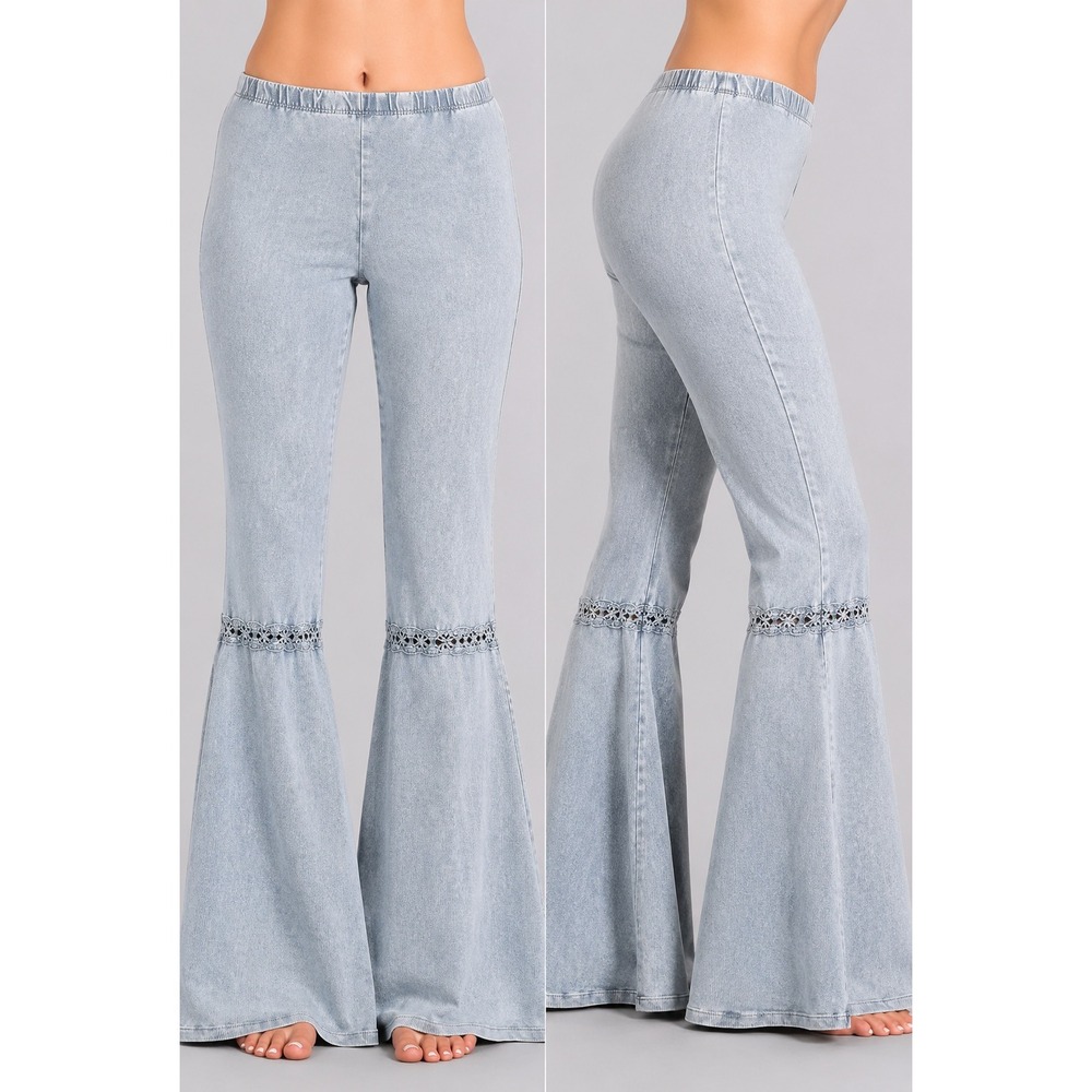 Chatoyant Y2K Festival Hippie Bohemian Flare Pants Bell Bottom Crochet Size S